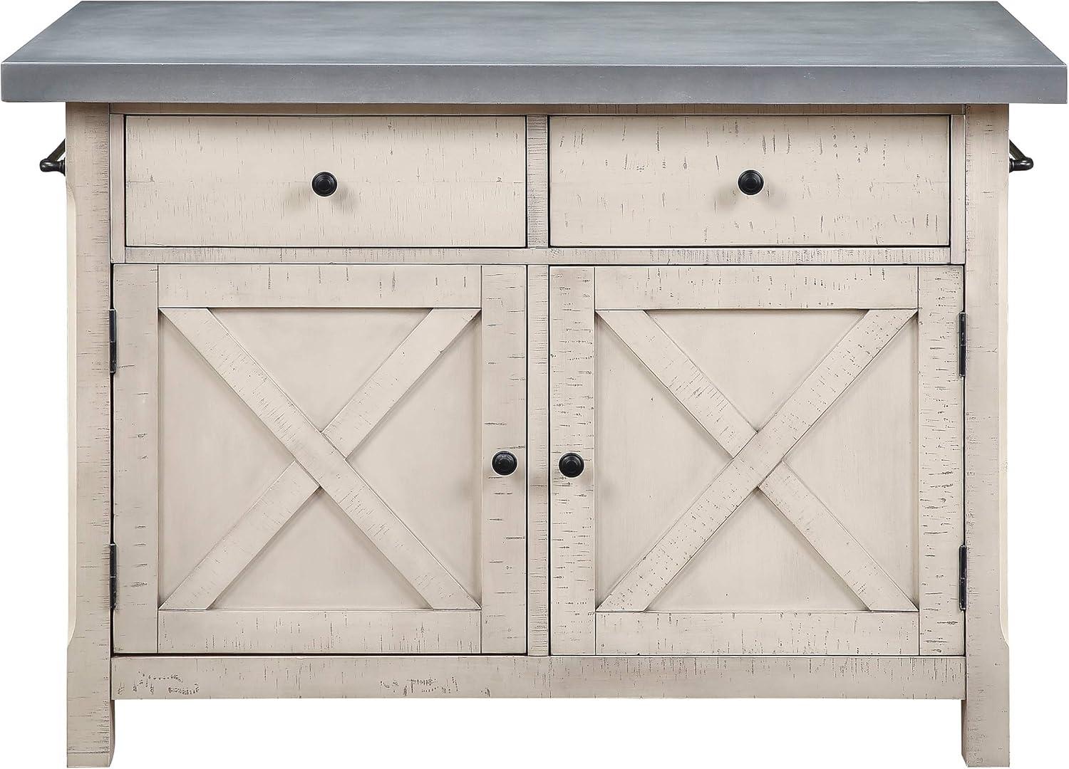 OSP Furniture Nashville Kitchen Island with Cement like Grey Top and 2 Stools