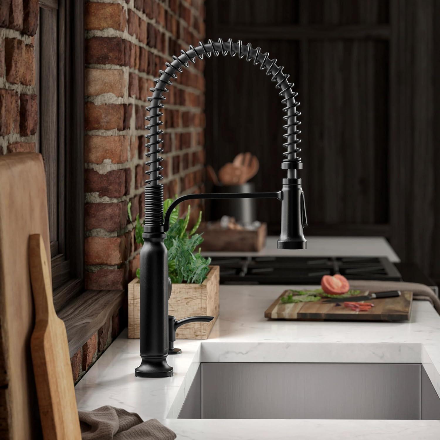 Ealing Matte Black Pull-Down Kitchen Faucet with Soap Dispenser