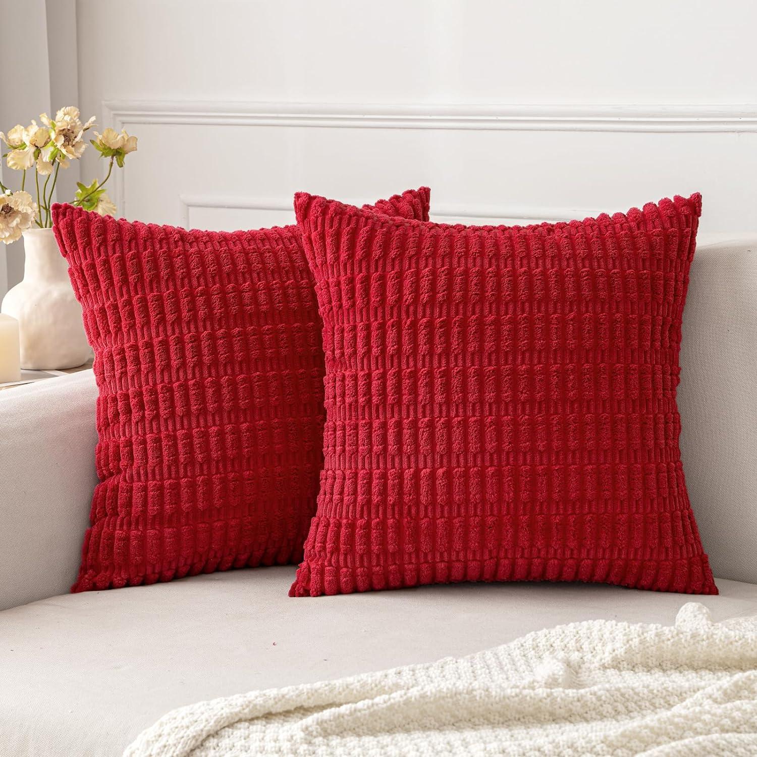 Red Corduroy 18x18 Inch Decorative Pillow Covers Set