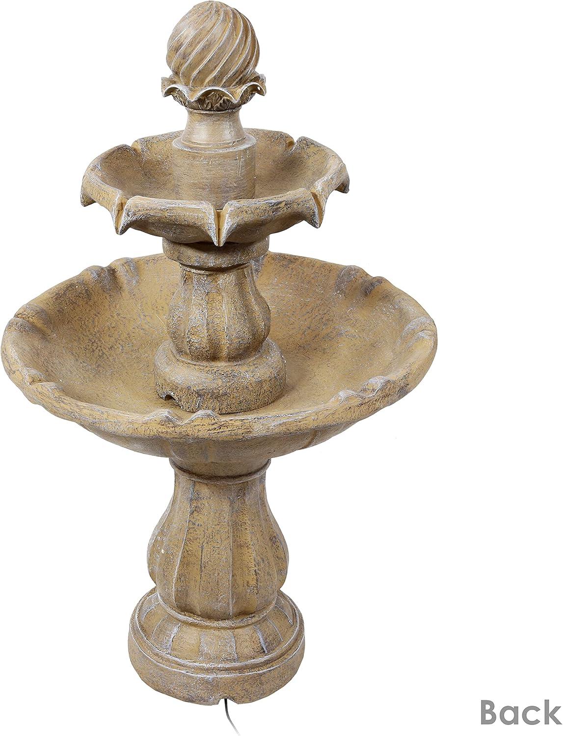 Sunnydaze Outdoor 2-Tier Solar Powered Water Fountain with Battery Backup and Submersible Pump - 35" - Earth Finish