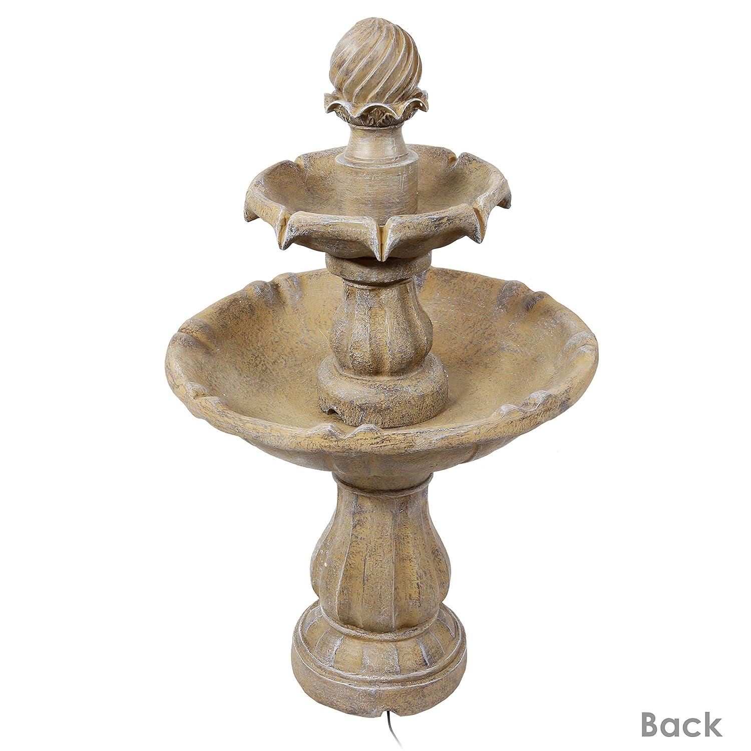 Sunnydaze Outdoor 2-Tier Solar Powered Water Fountain with Battery Backup and Submersible Pump - 35" - Earth Finish