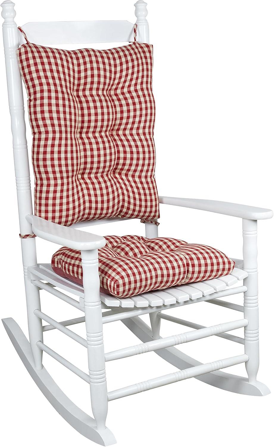 Klear Vu The Gripper Non-Slip Rocking Chair Cushion Thick, includes Seat Pad & Back Pillow with Ties for Indoor Living Room Rocker, 17x17 Inches, 2 Piece Set, Gingham Red