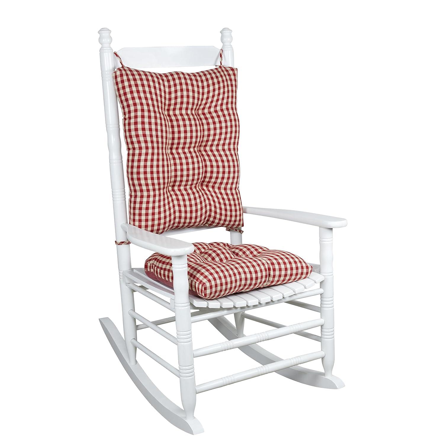 Klear Vu The Gripper Non-Slip Rocking Chair Cushion Thick, includes Seat Pad & Back Pillow with Ties for Indoor Living Room Rocker, 17x17 Inches, 2 Piece Set, Gingham Red