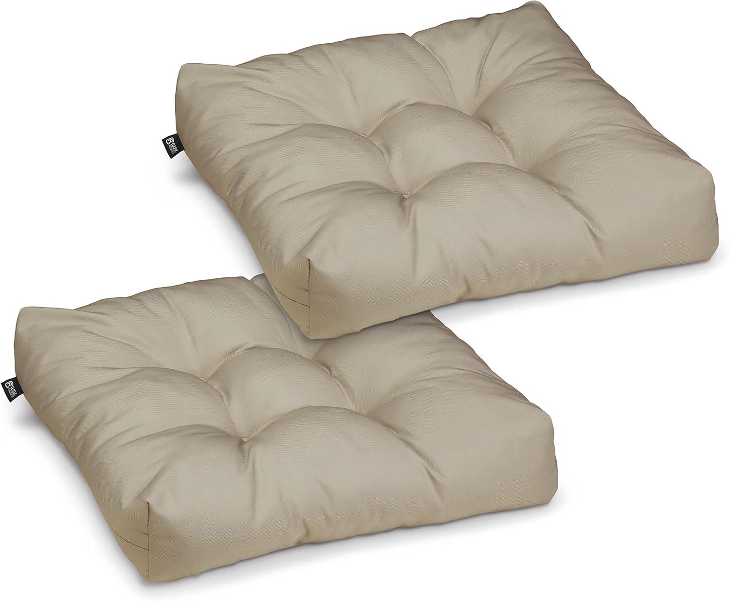 19"x19" 2pc Outdoor Seat Cushion Set Khaki - Classic Accessories: Water-Resistant, Tufted, Hand Washable