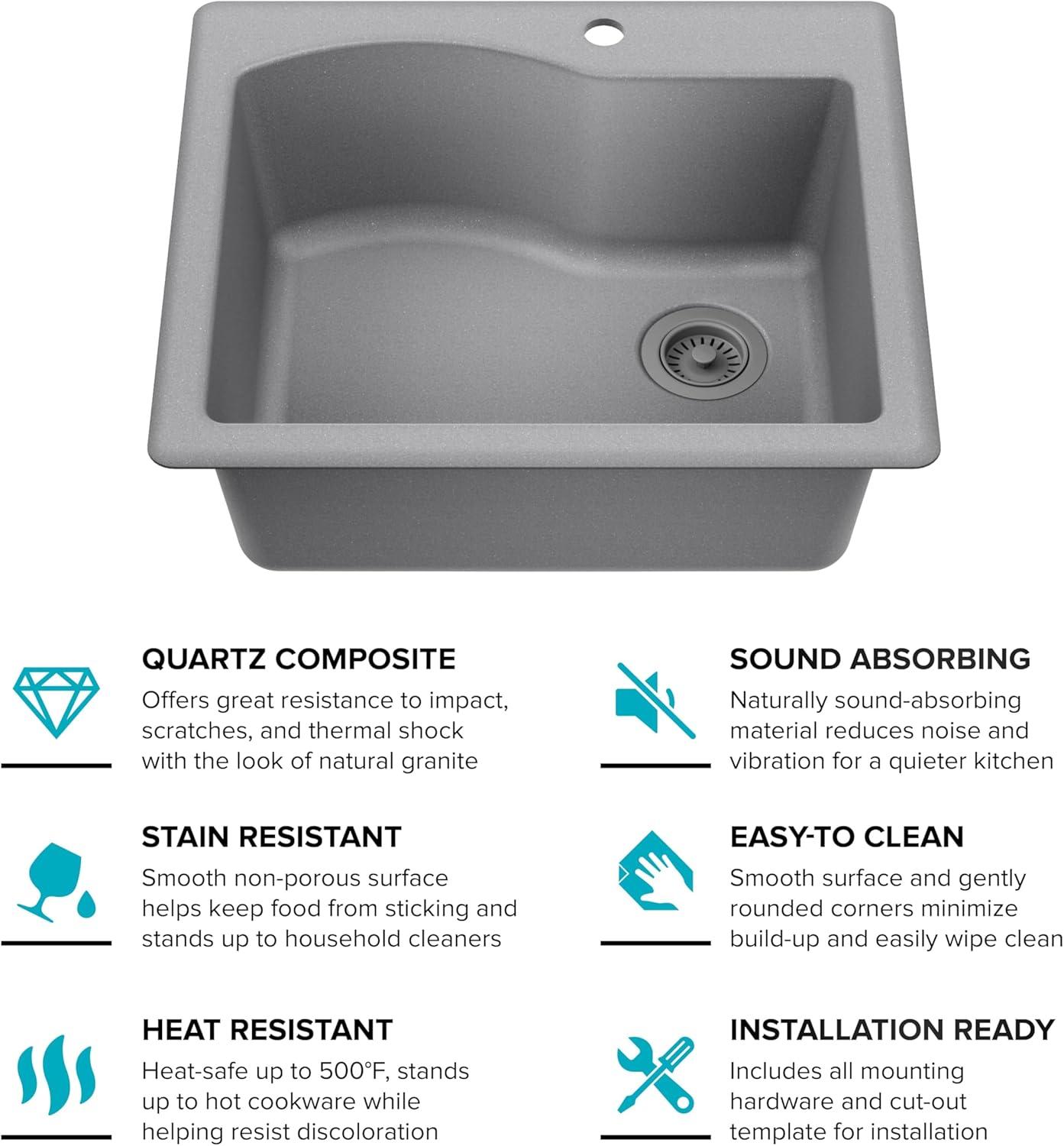 KRAUS Quarza™ 25" L Dual Mount Single Bowl Granite Kitchen Sink