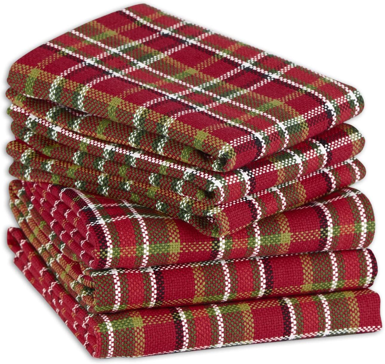 Red and Green Plaid Cotton Dishtowel and Dishcloth Set