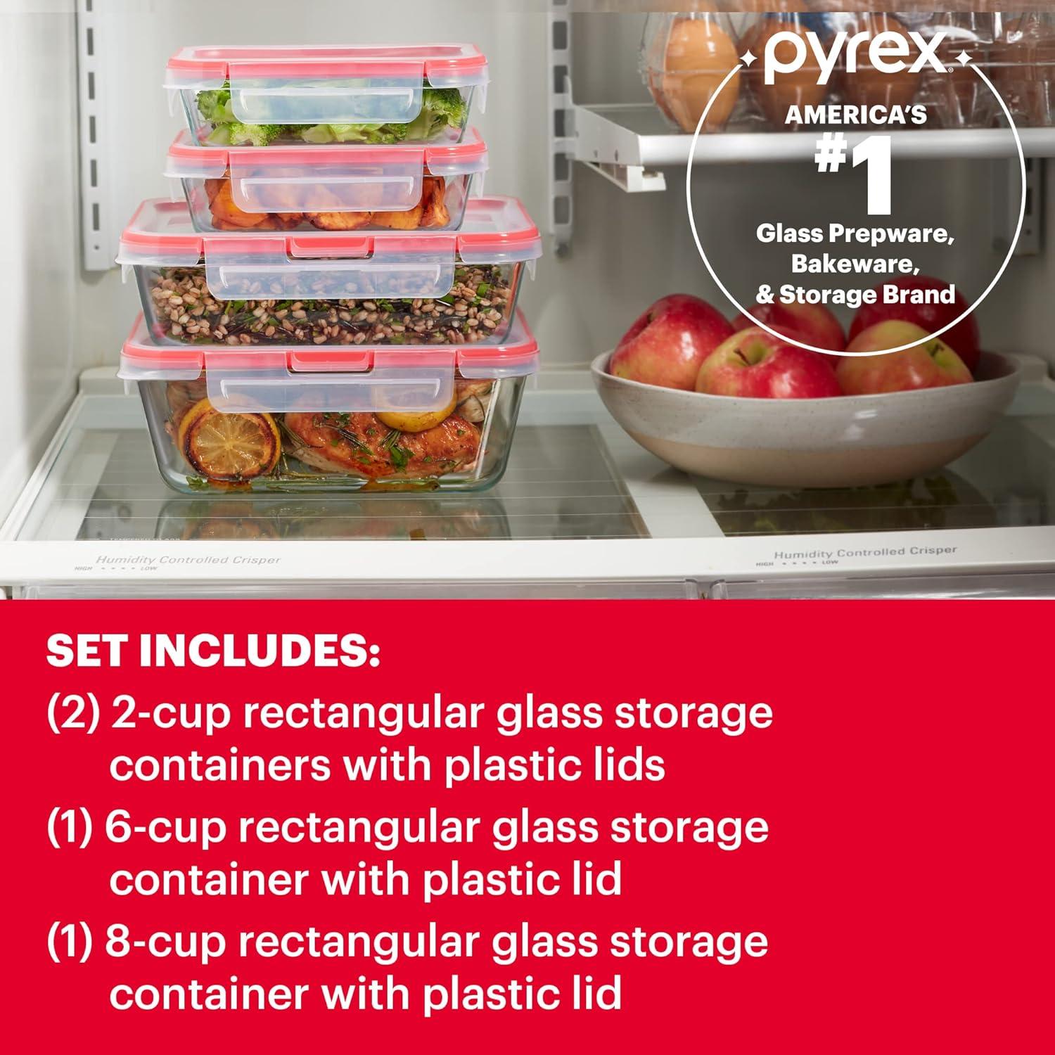 Airtight Glass Food Storage Container Set with Red Lids, 8-Piece