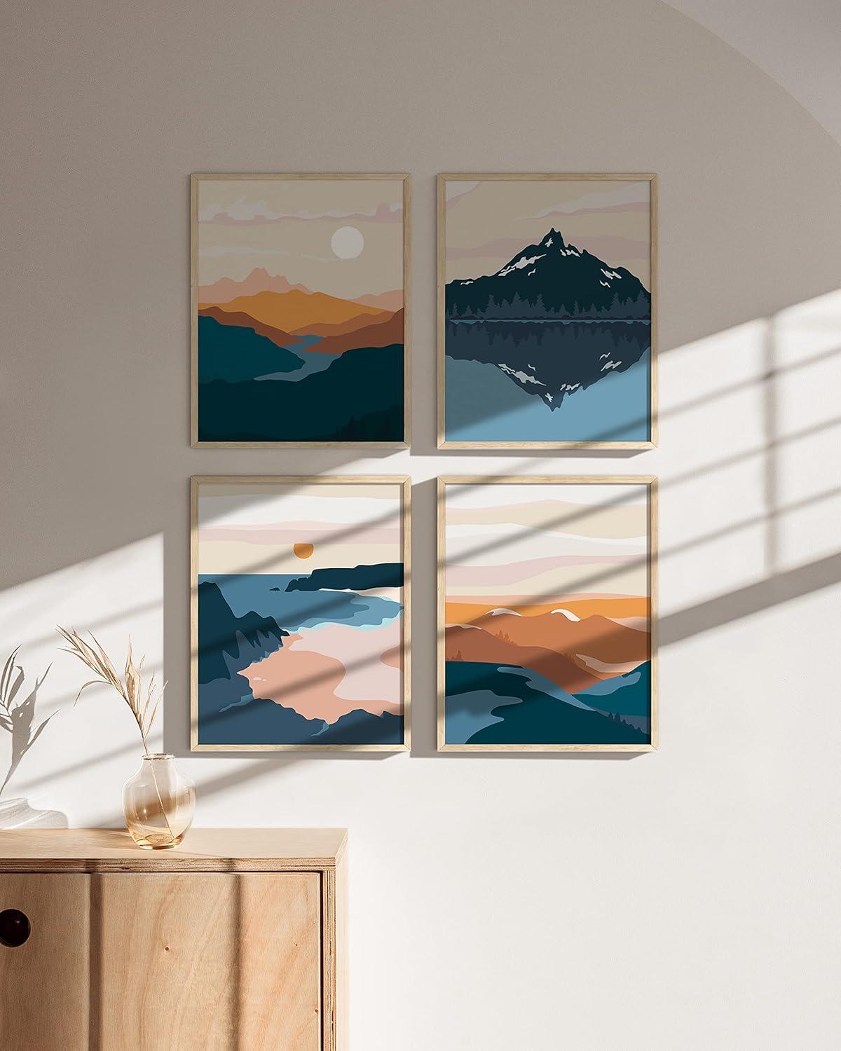 Mid Century Modern Abstract Landscape Wall Art Set