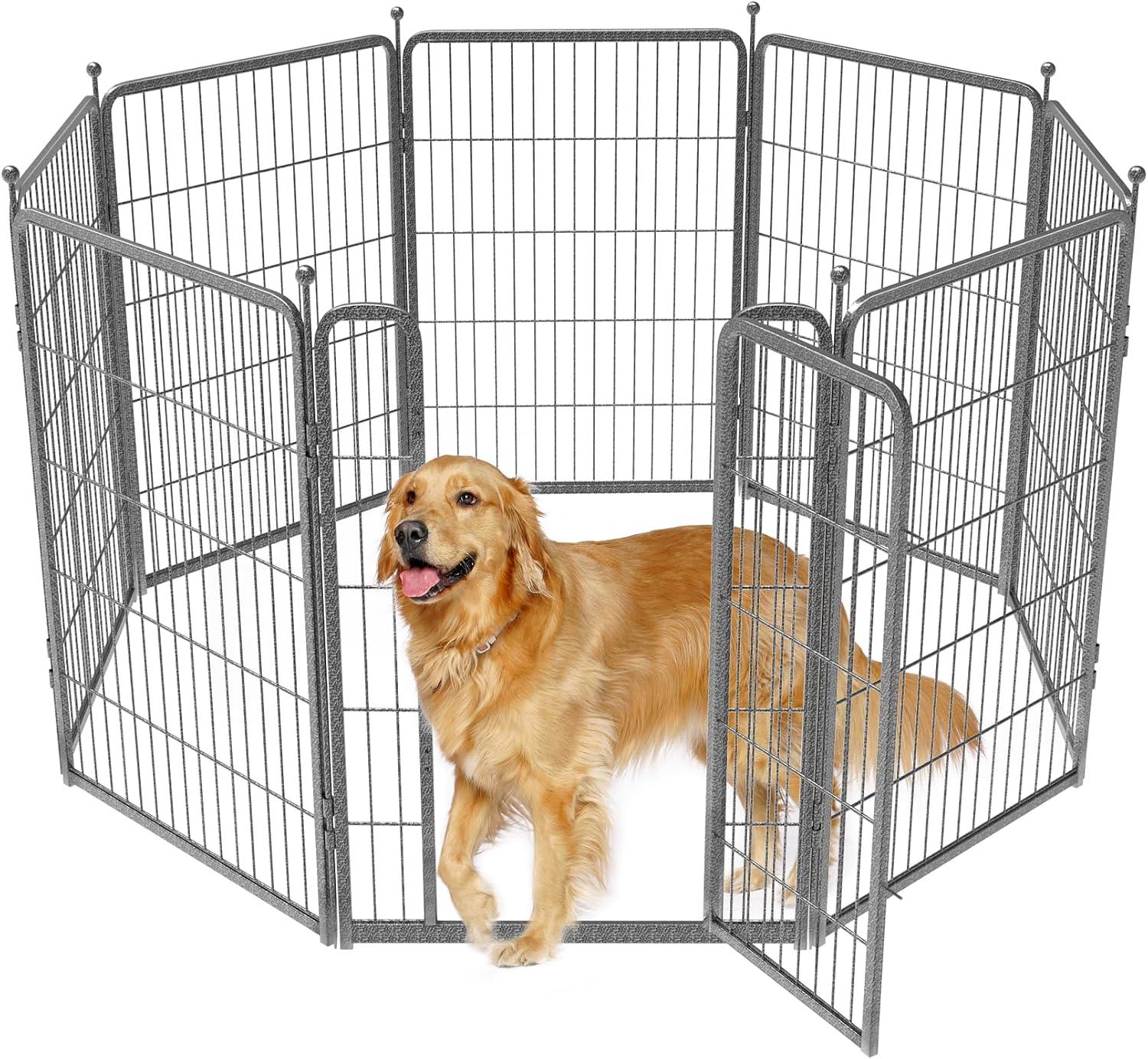 Silver Metal 8-Panel Outdoor Dog Playpen