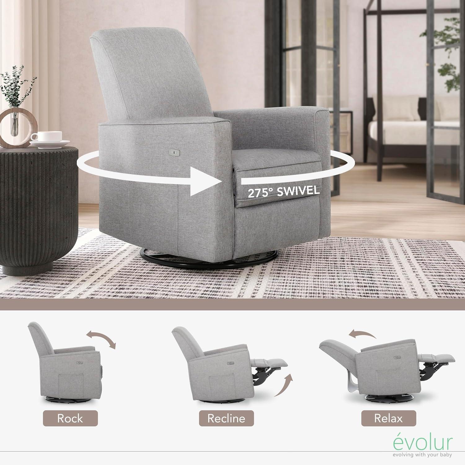 Evolur Greenguard Gold Certified Upholstered Swivel Reclining Glider