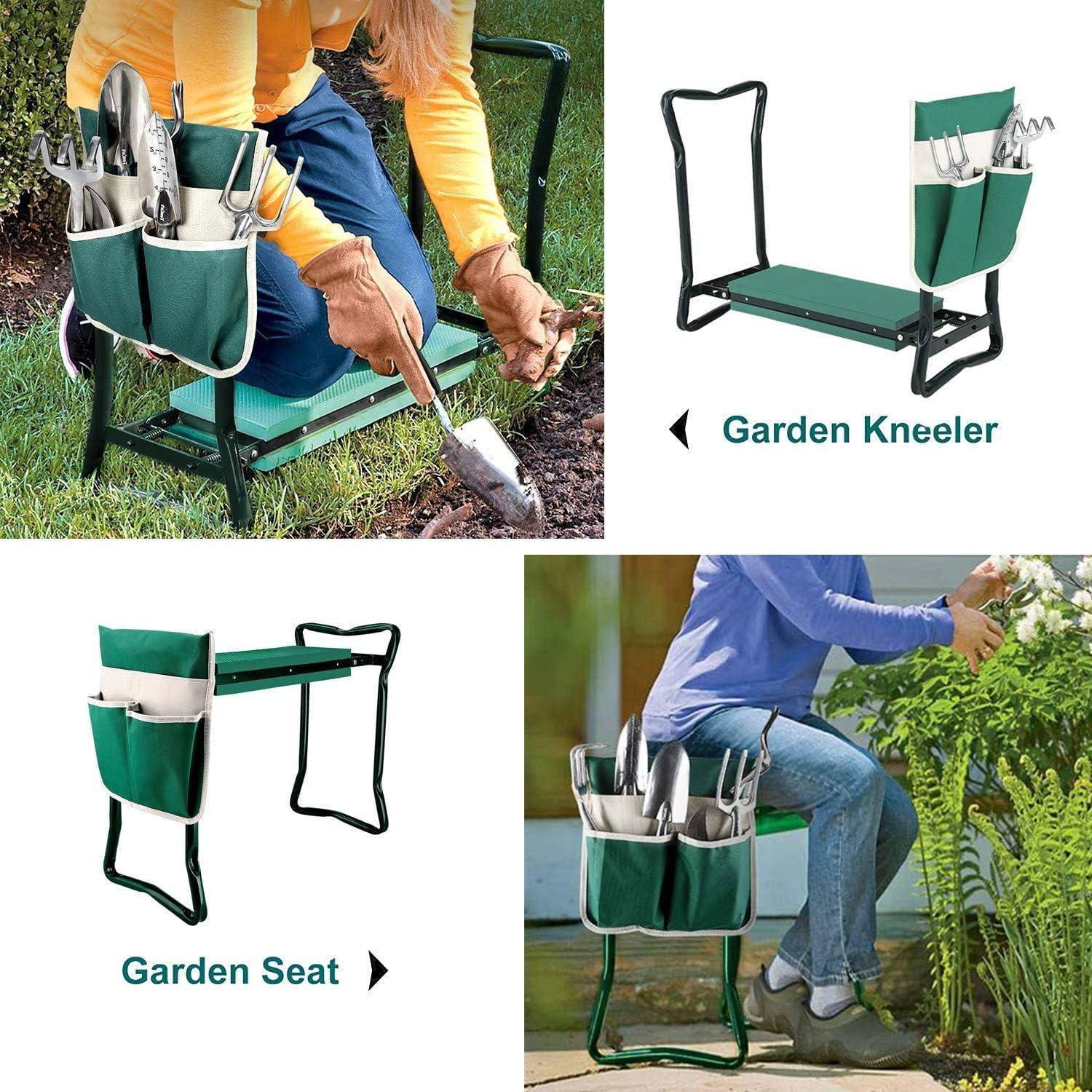 Green Steel Folding Garden Kneeler and Seat with Tool Pouch