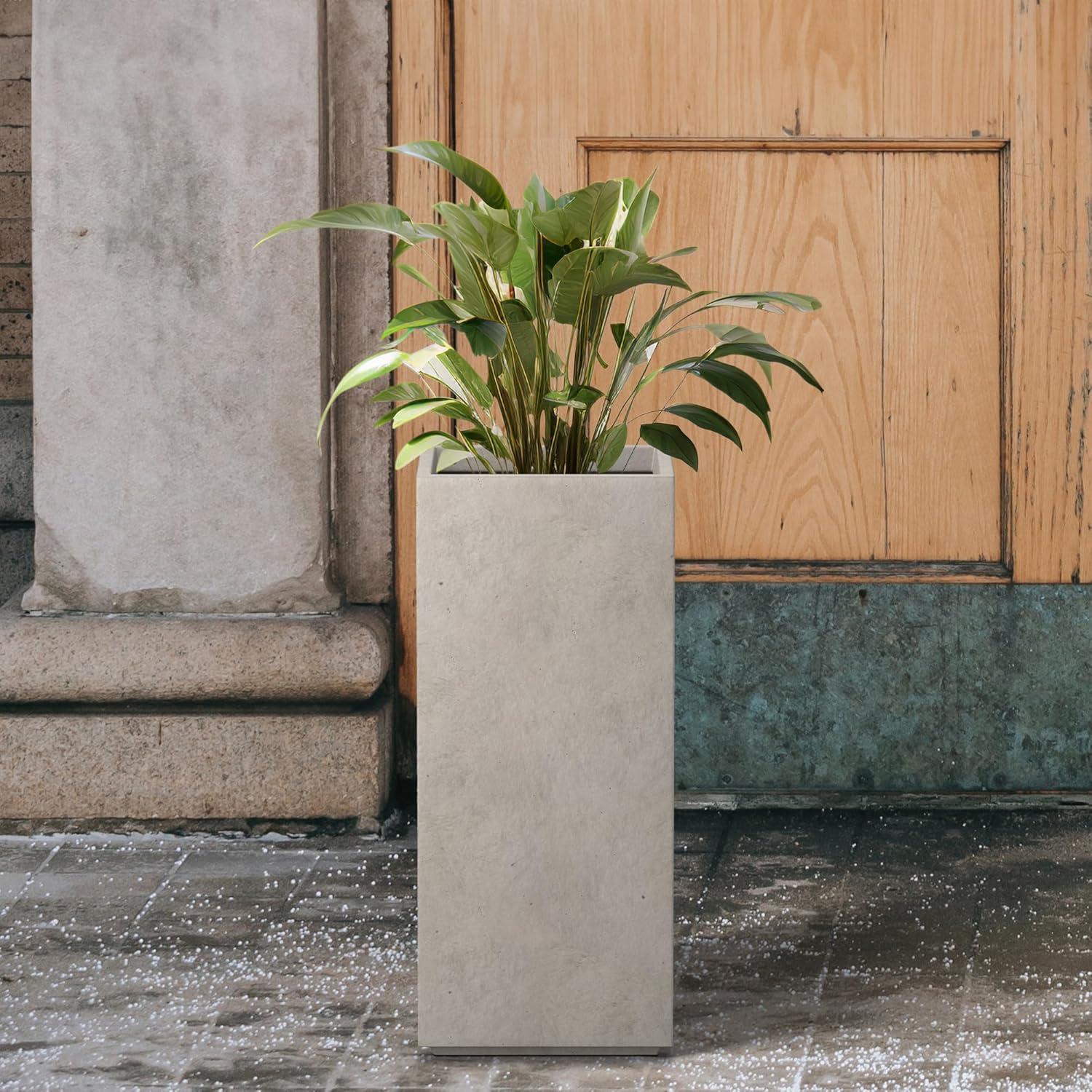 20" x 9" Square Kante Lightweight Modern Tall Outdoor Planter Weathered Concrete Gray - Rosemead Home & Garden, Inc.