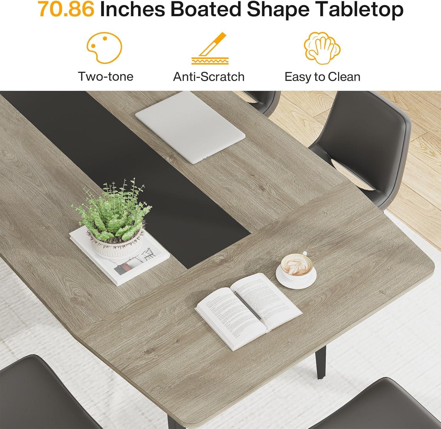 Tribesigns 6FT Conference Table, 70.86 Inches Boat Shaped Meeting Table, Modern Seminar Table for Office Meeting Room