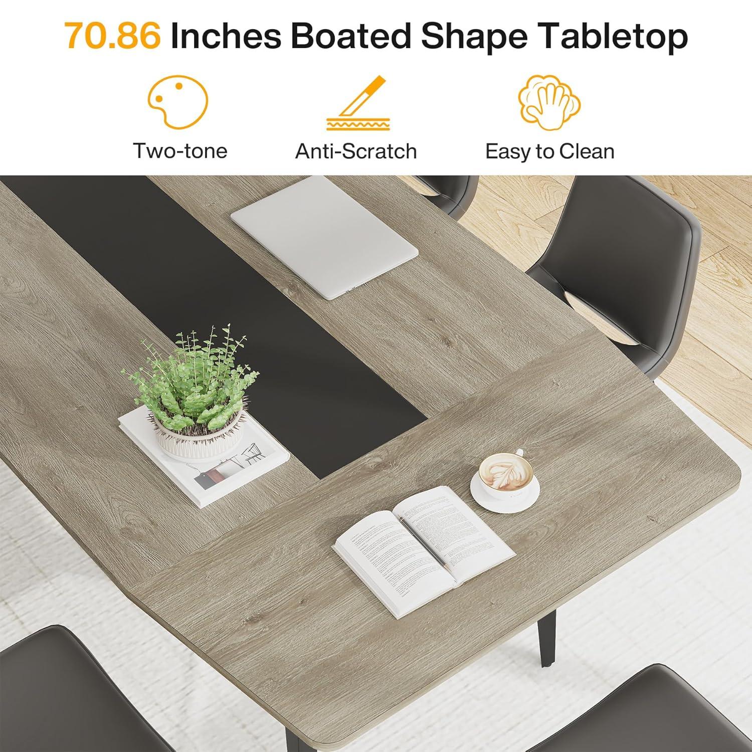Tribesigns 6FT Conference Table, 70.86 Inches Boat Shaped Meeting Table, Modern Seminar Table for Office Meeting Room, Grey