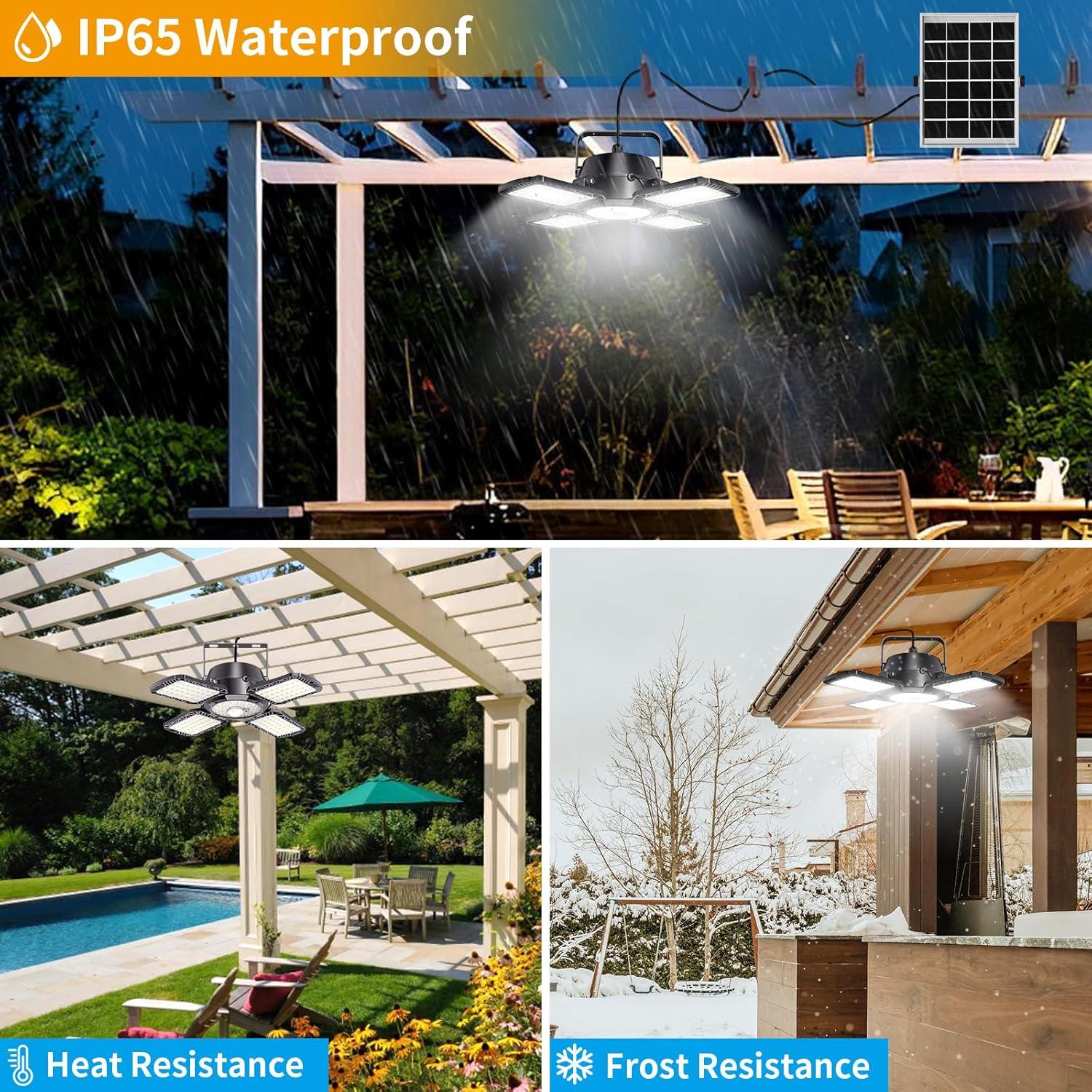 Aqonsie Solar Shed Light Outdoor Indoor, 176LED Solar Powered Motion Sensor Pendant Light Daytime Available, Solar Indoor Lights with 5 Lighting Modes & Remote for Shed Gazebo Barn Garage Home