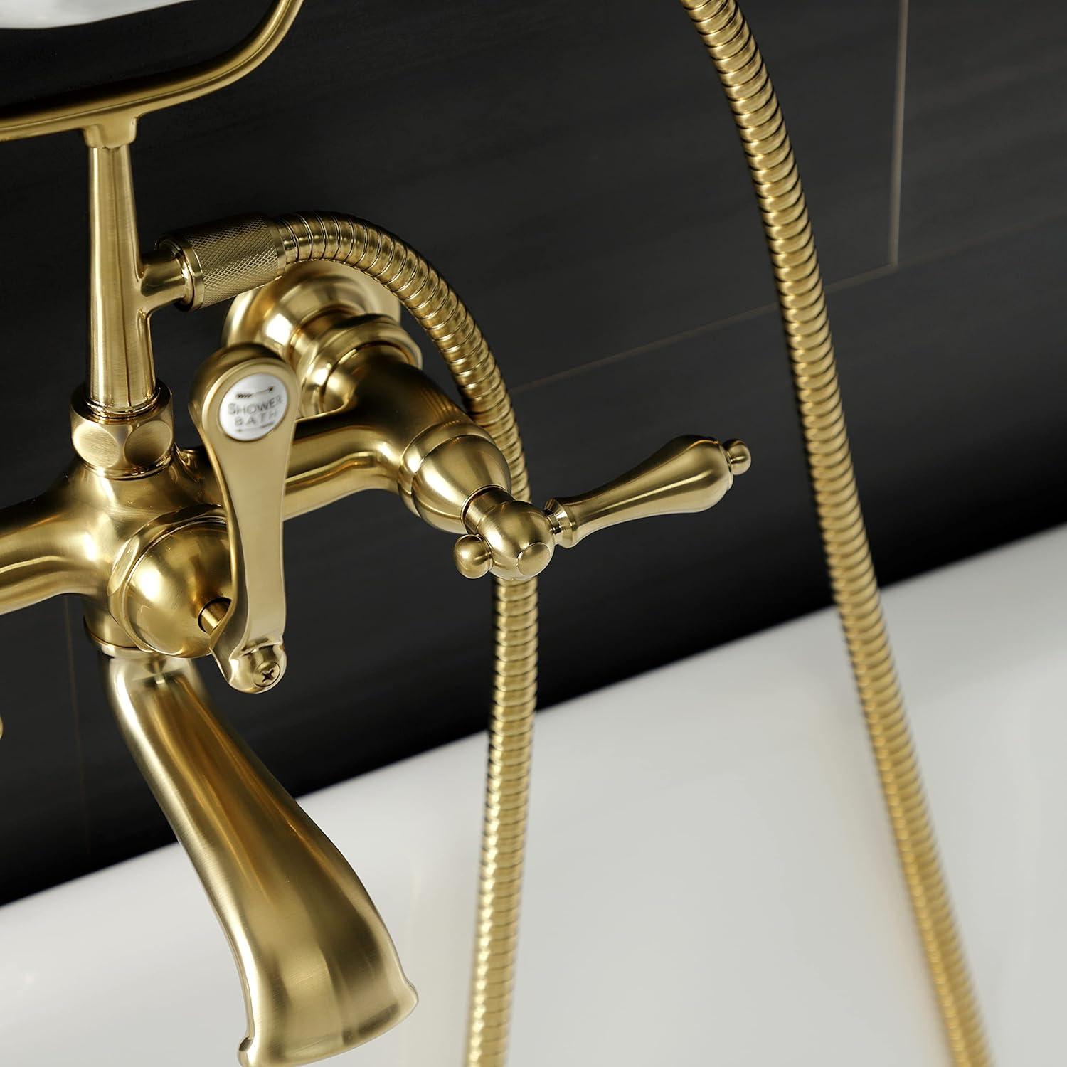 Brushed Brass Wall Mount Clawfoot Tub Faucet with Hand Shower