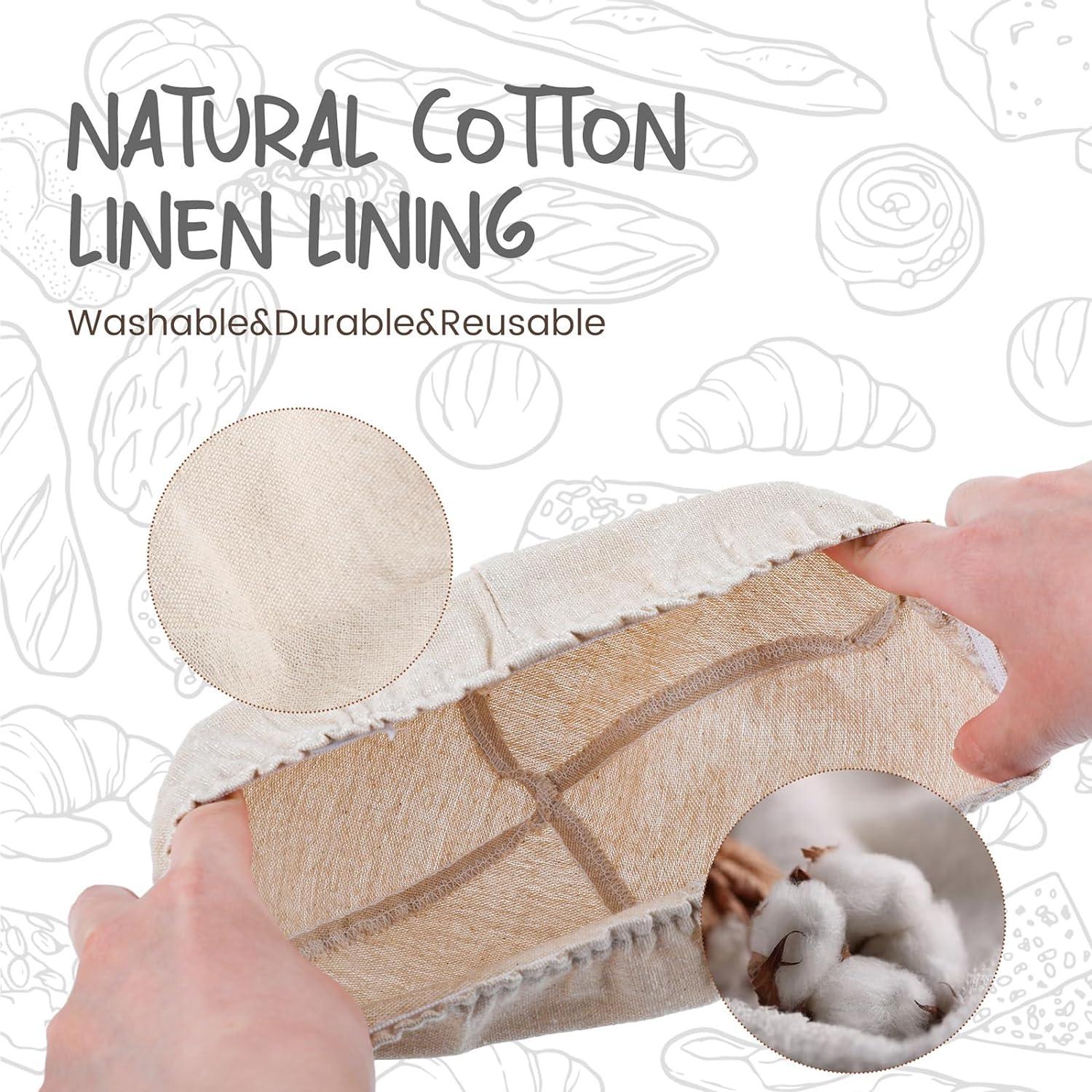 Set of 2 Round Rattan Bread Proofing Baskets with Liners