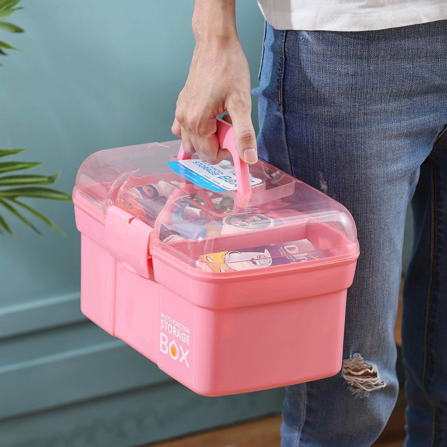 Pink Plastic Storage Box with Removable Tray