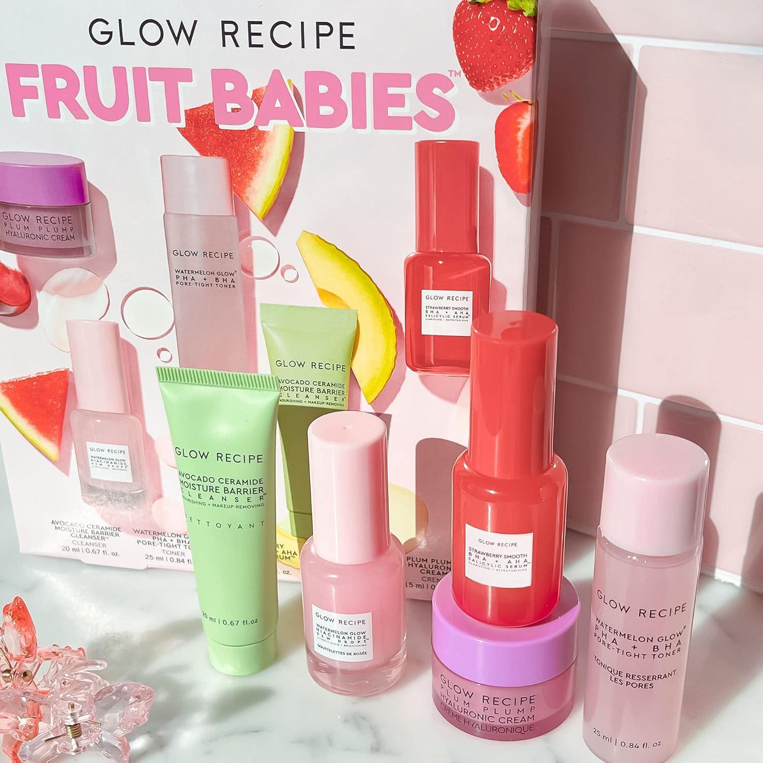 Glow Recipe Fruit Babies Skincare Kit - Gift Set with Ceramide Facial Cleanser, BHA Toner, Vitamin C Eye Cream, Hyaluronic Acid Cream & Niacinamide Dew Drops (5 Count)