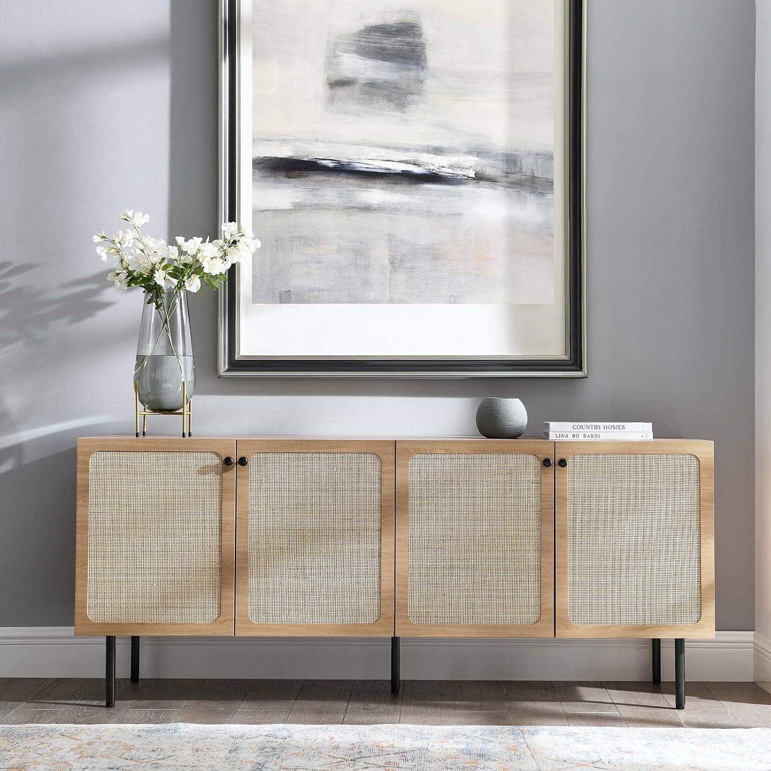 Chaucer Oak Wood Grain Textured Sideboard with Rattan Weaving