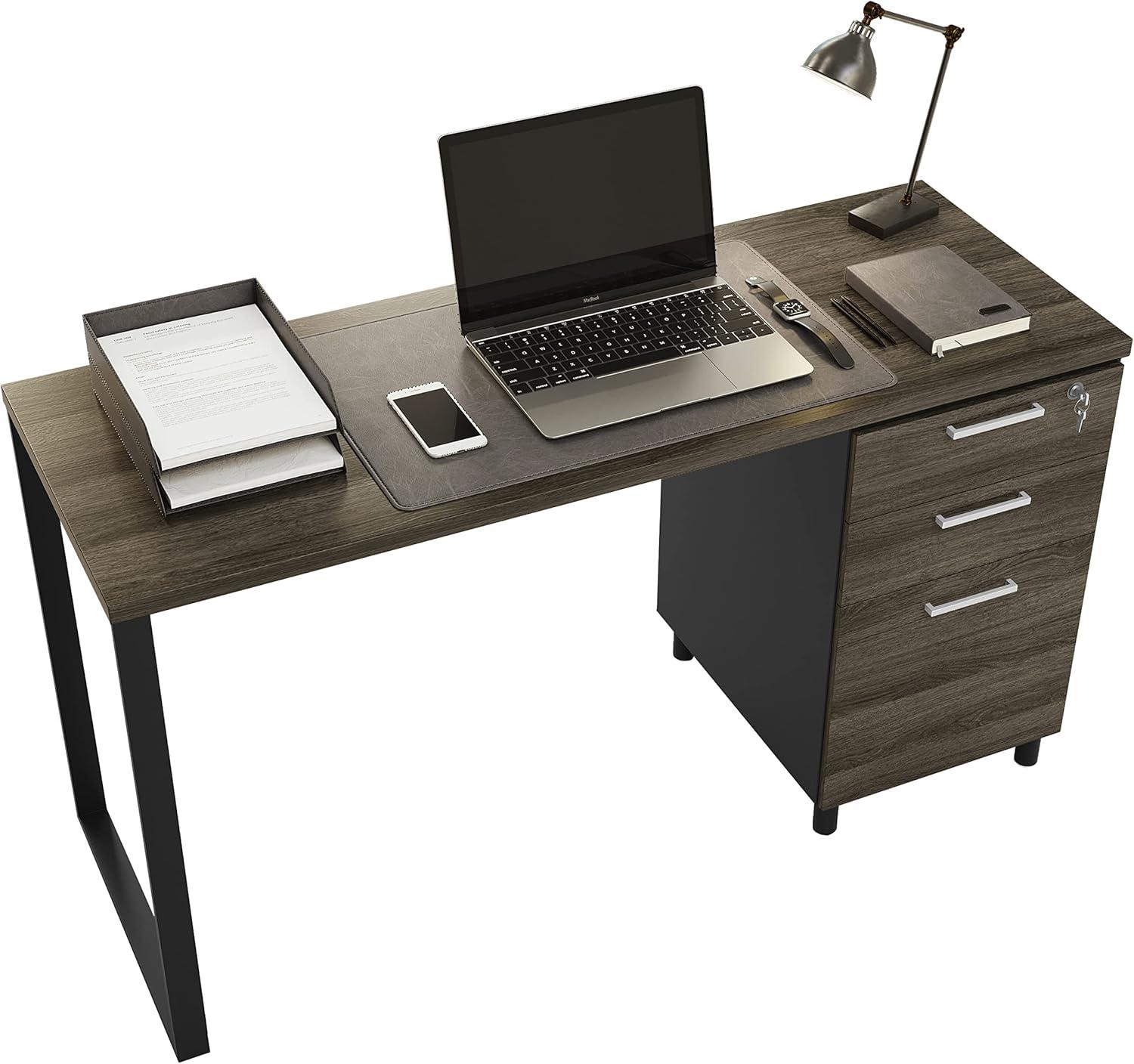 Modern Designs by Crafts and Comfort Milano Modern Home & Office Computer Desk - 47 Inch with 3 Locking Drawers - Wooden Study Writing Desk with Storage Space - Grey/Black