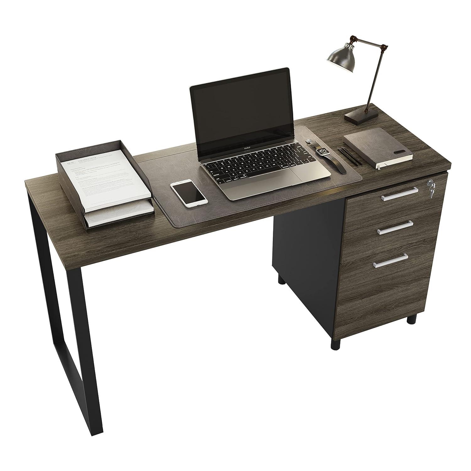 Modern Designs by Crafts and Comfort Milano Modern Home & Office Computer Desk - 47 Inch with 3 Locking Drawers - Wooden Study Writing Desk with Storage Space - Grey/Black