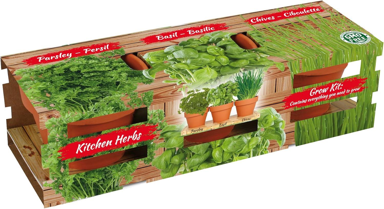 Kitchen Herb Grow Kit Trio, with Basil, Parsley and Chives