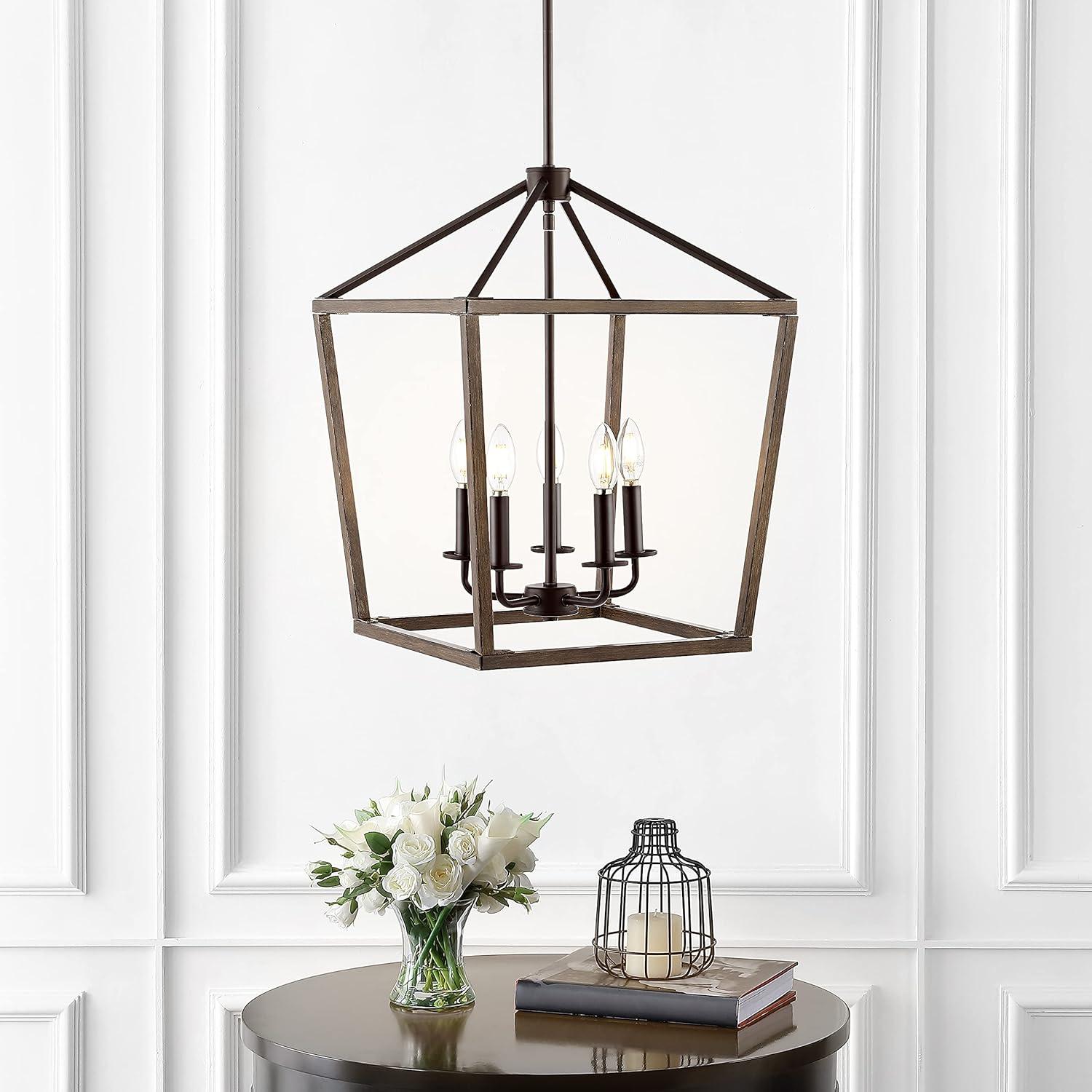 Oria Industrial Rustic 5-Light LED Lantern Pendant in Oil-Rubbed Bronze