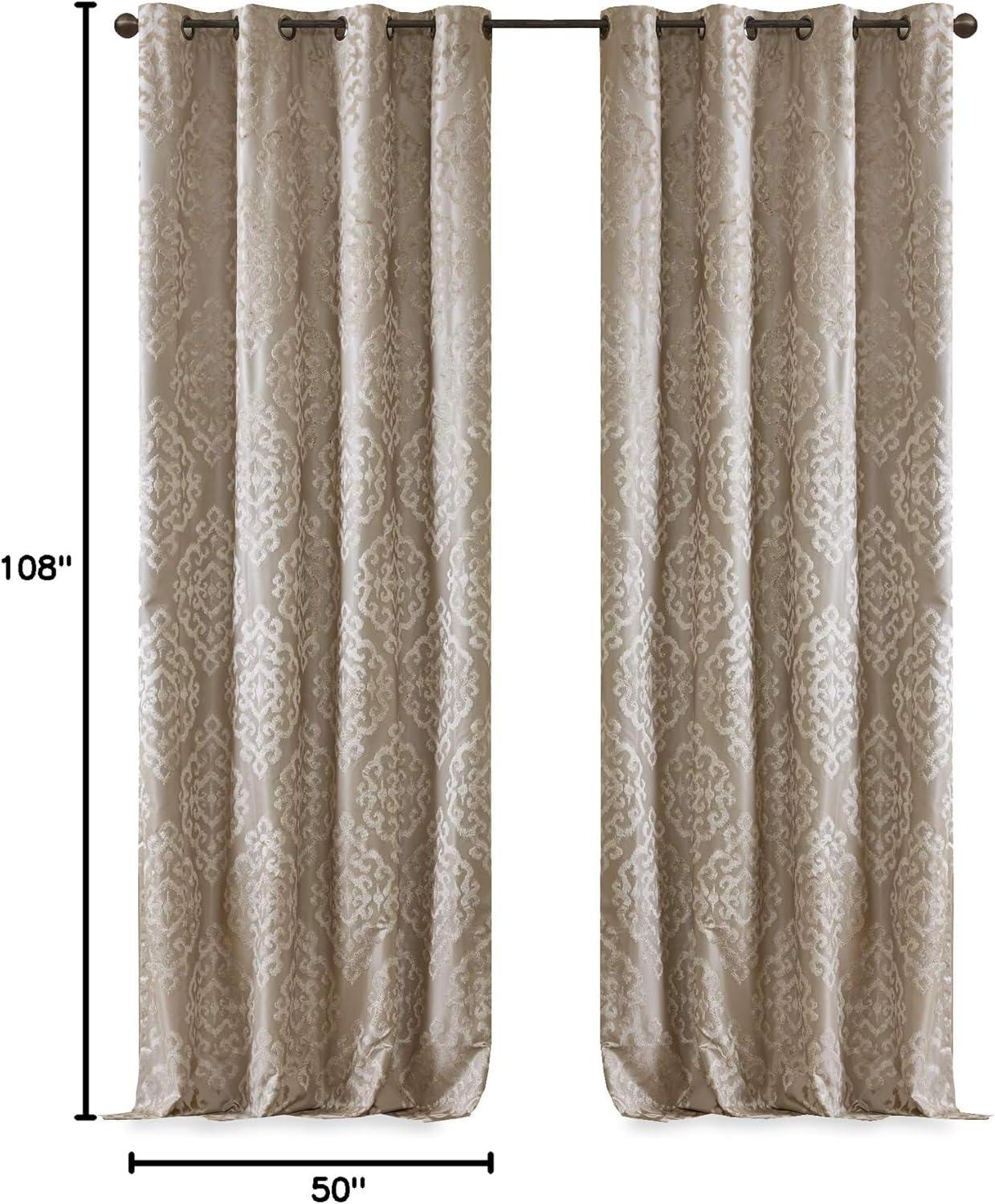 Champagne Jacquard Damask Blackout Grommet Top Drapes, 50 x 108 in