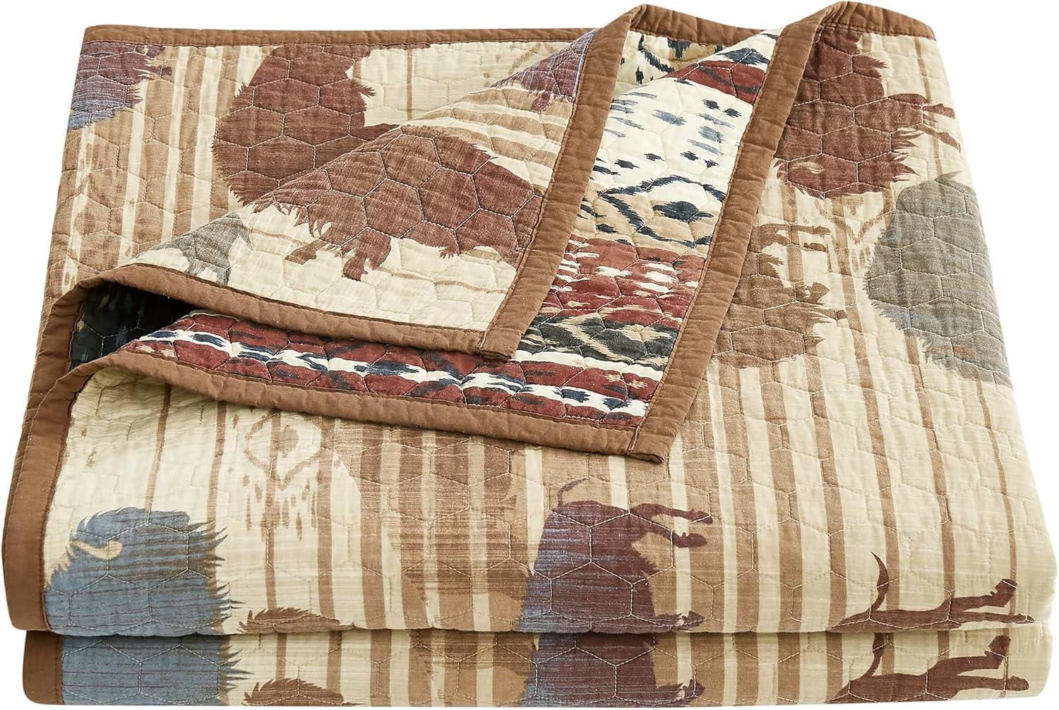 Home on the Range Printed Buffalo Aztec Cotton Western Style Reversible 3 Piece Quilt Set