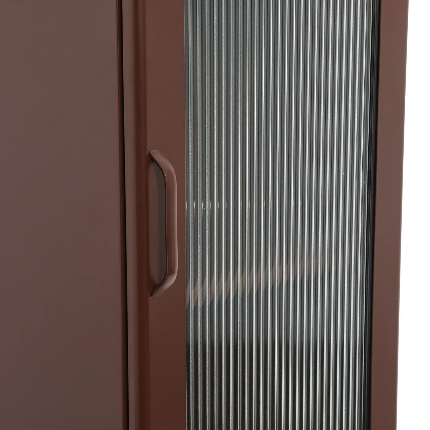 Storied Home Tall Metal Accent Cabinet: 3 Shelves, Arched Glass, Vintage Brown, 57" Height