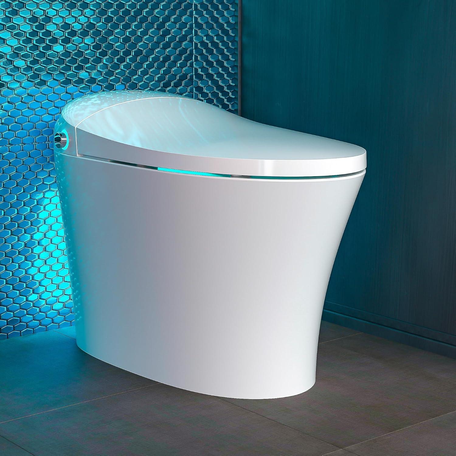 White Smart Bidet Toilet with Heated Seat and LED Nightlight