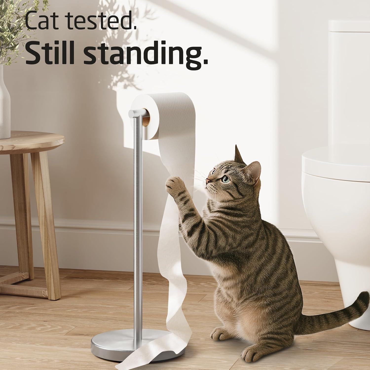 Bathroom Freestanding Toilet Paper Holder Tissue Roll Holder Floor Stand in Brushed Finish