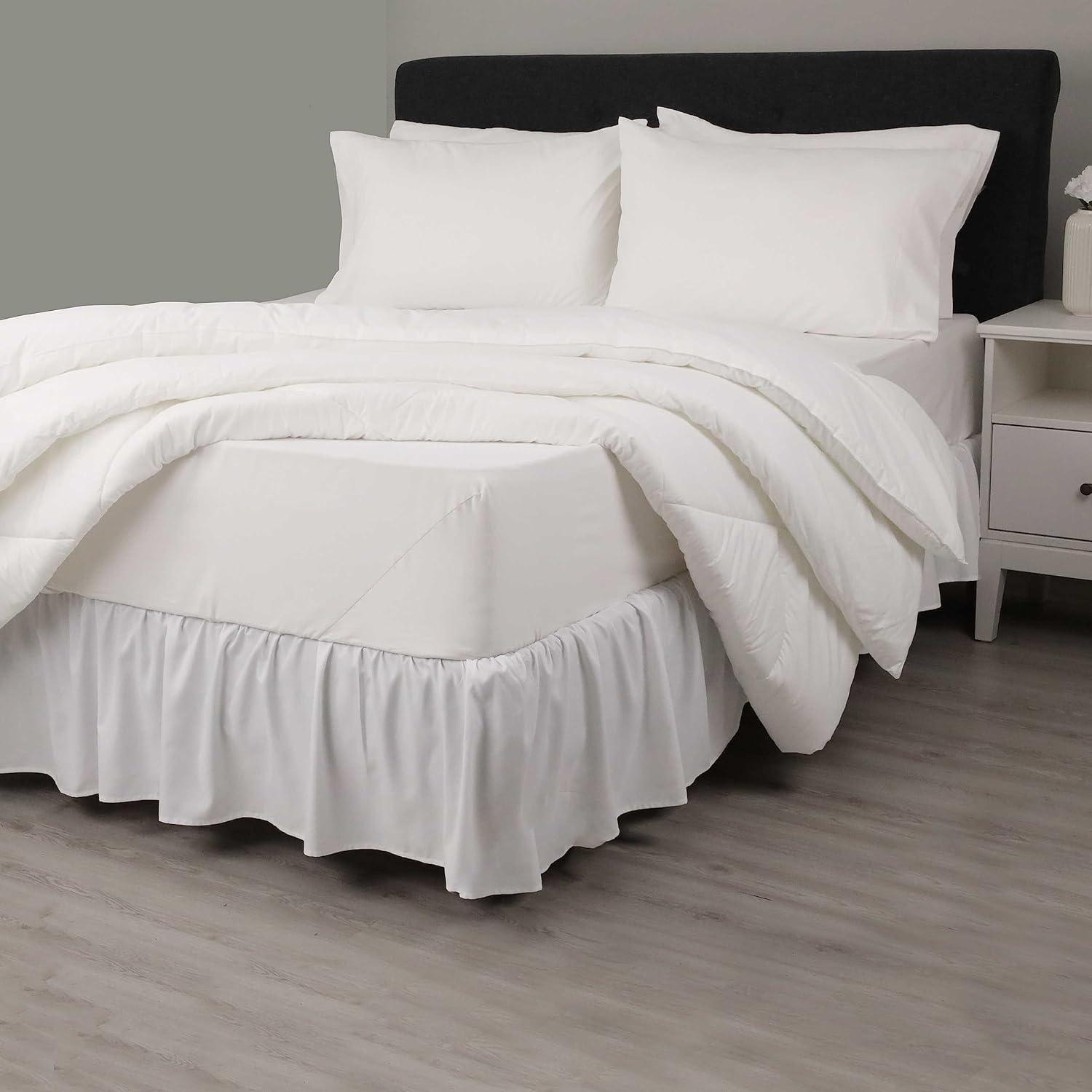 White Full Size Ruffled Microfiber Bed Skirt with 16" Drop