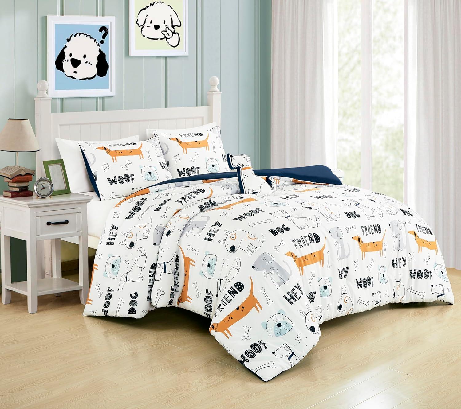 Chezmoi Collection Cartoon Dogs Kids Comforter Set w/Dog Throw Pillow