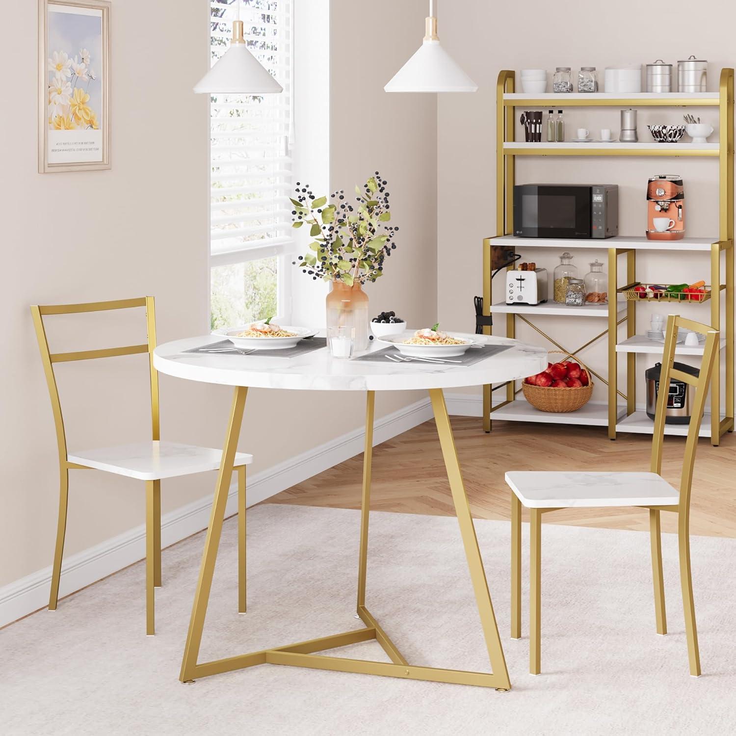 Dining Table Set for 2, Kitchen Table & Chair Sets for 2, Round Kitchen Table for Small Space, Apartment, Breakfast Nook