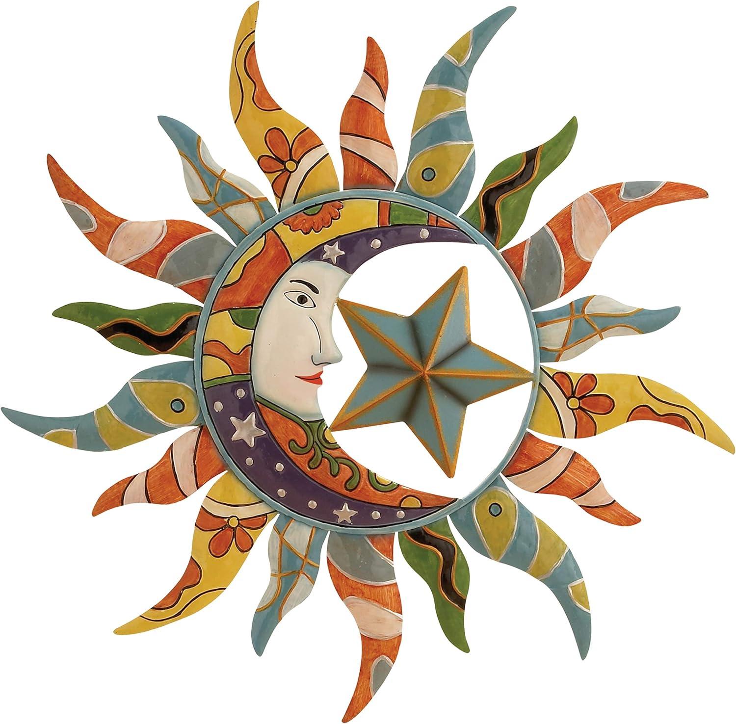 Multi-Colored Metal Sun Moon and Starburst Wall Sculpture