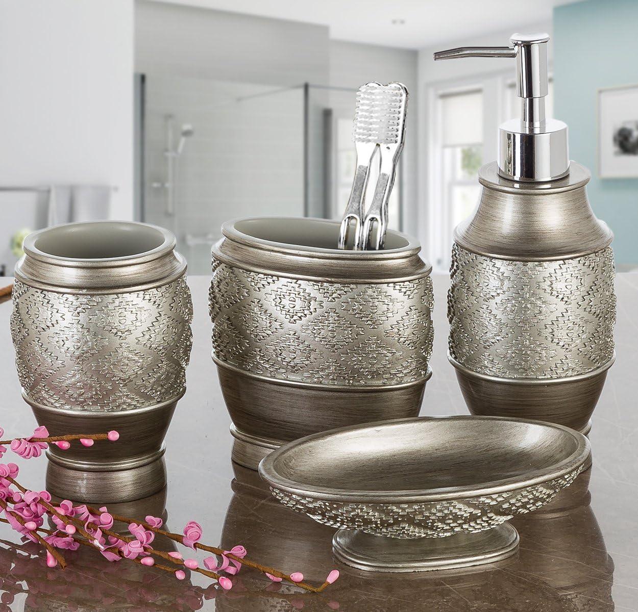 Creative Scents Dublin Silver Bathroom Accessory Set - 6 Piece