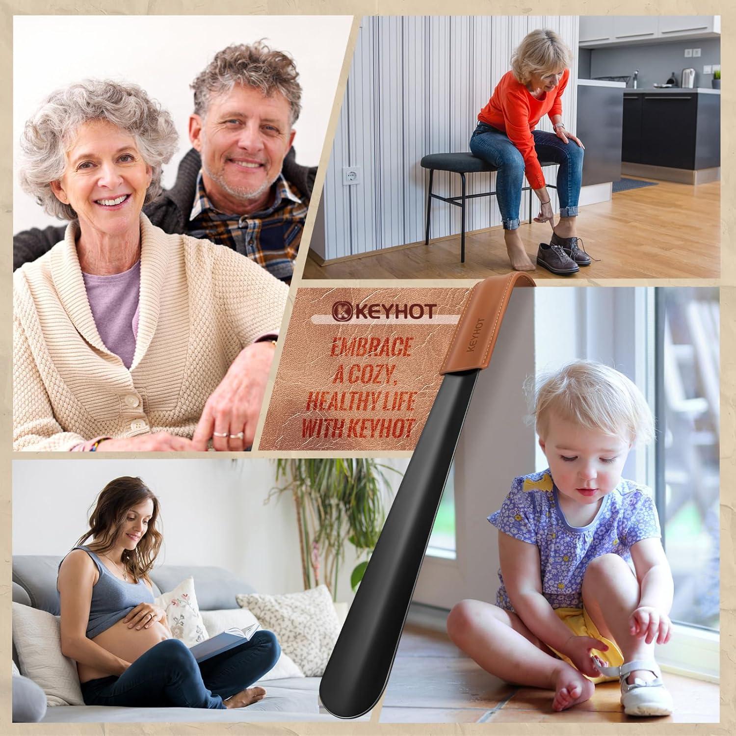 Metal Shoe Horn Long Handle for Seniors Man Women 16.5 Inch, Long Shoehorn Large Spoon Helper for Cowboy Boots