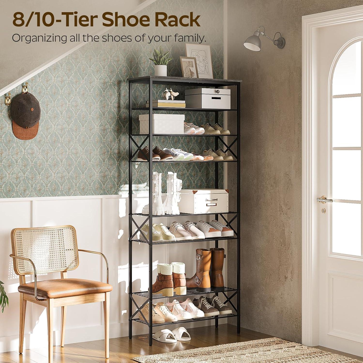 Charcoal 10-Tier Metal Mesh Shoe Rack Organizer