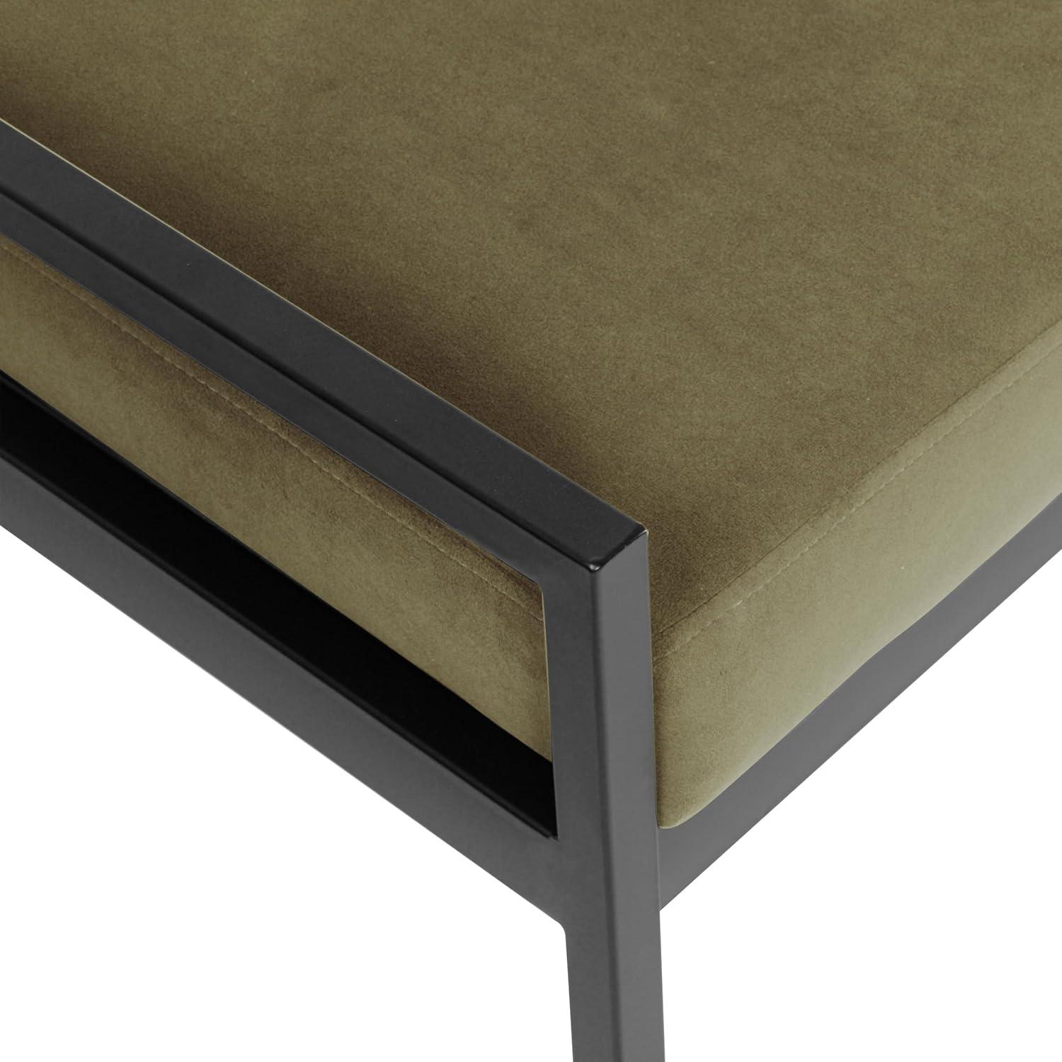 Modern Metal Bench Light Sage Green- HomePop: Velvet Upholstered, Entryway & End of Bed Seating
