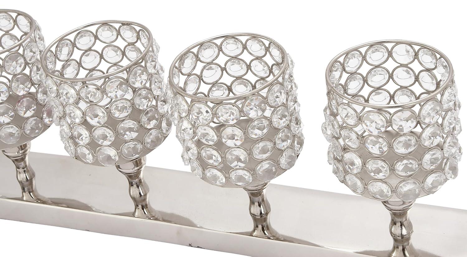 House of Hampton® Aluminum Metal Pillar 5 Crystal Sleeve Decorative Silver Candelabra