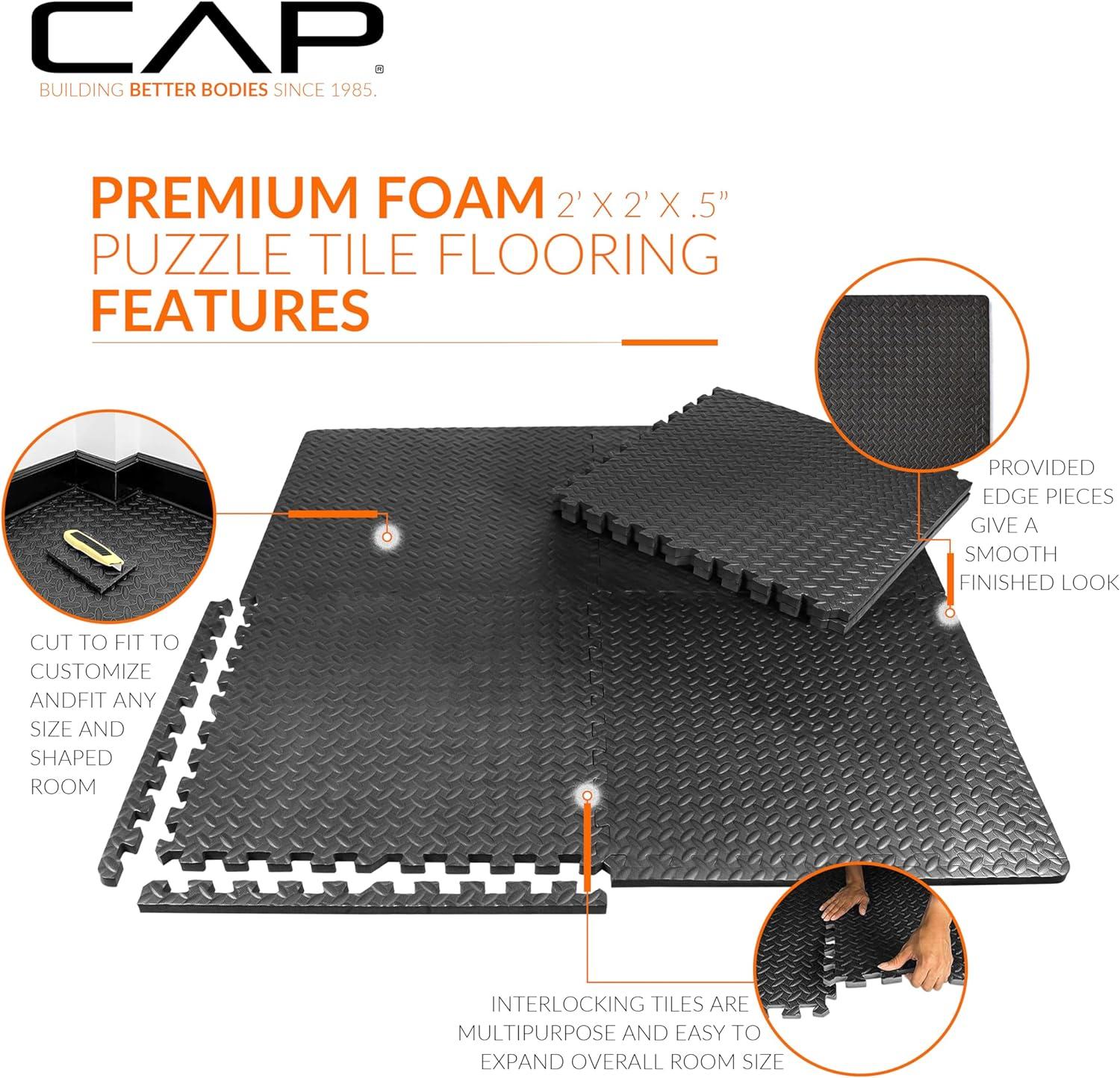 CAP Interlocking Exercise Foam Mats, 24 SQ.FT Diamond, TATAMI, T-Pattern 1/2-Inch Thickness Tiles