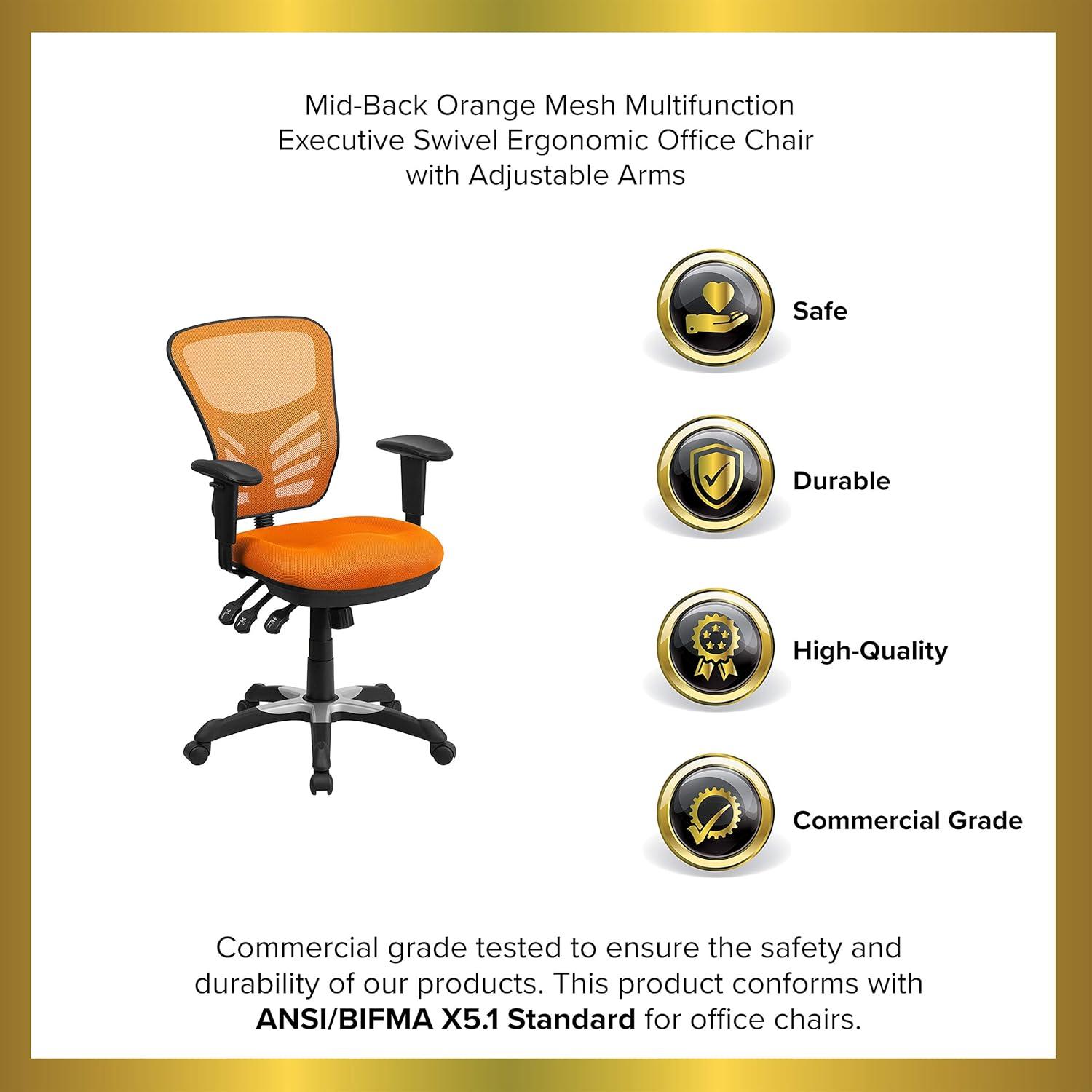 ErgoFlex Mid-Back Orange Mesh Swivel Office Chair with Adjustable Arms