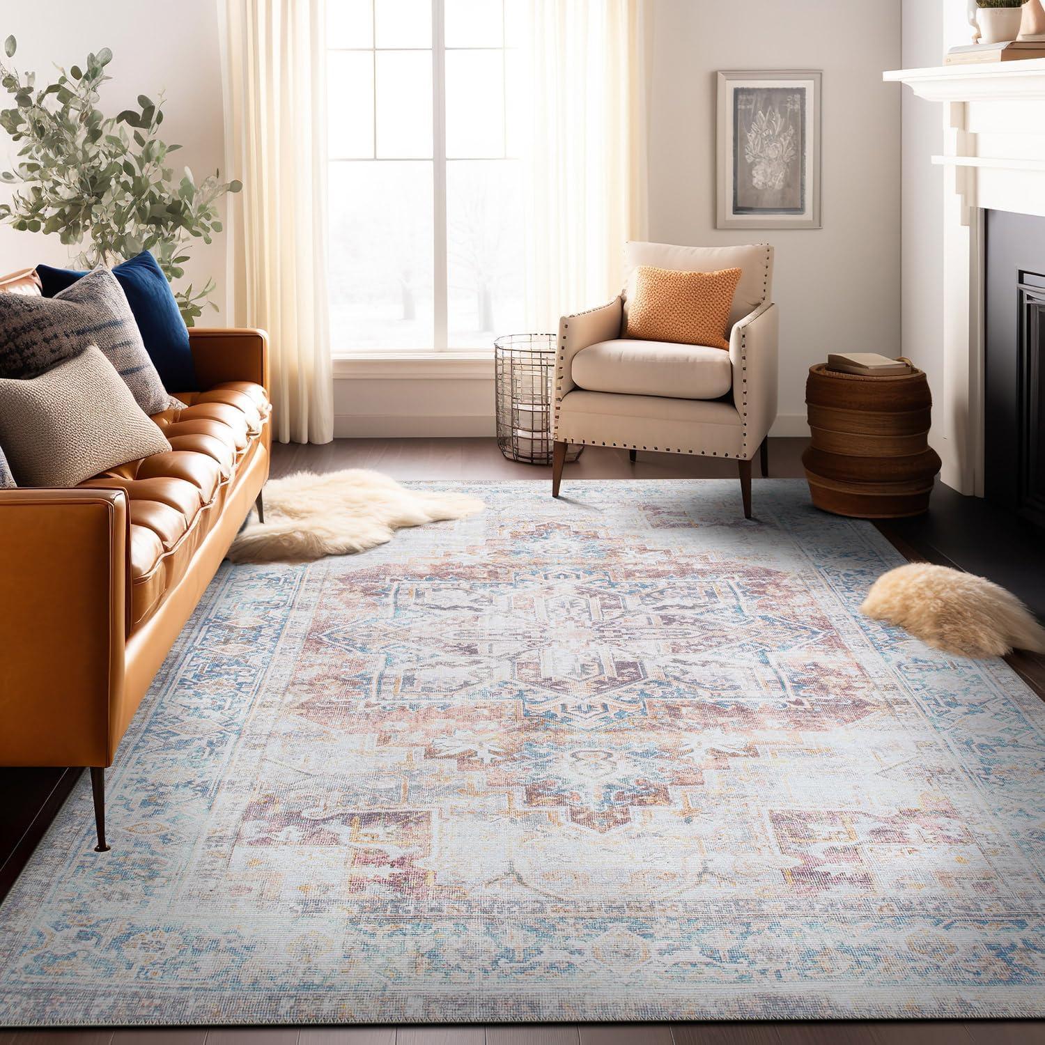 World Rug Gallery Transitional Bohemian Distressed Machine Washable 3'3"x5' Rust Area Rug