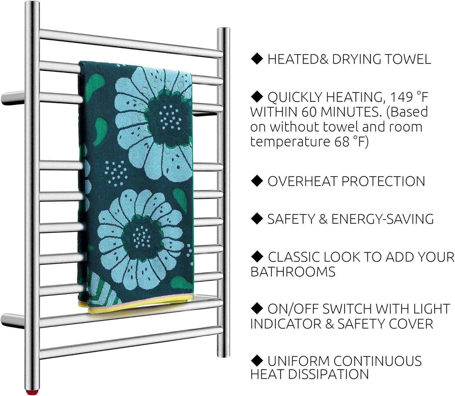 HEATGENE Towel Warmer, Heated Towel Warmer Rack, Wall-Mounted Hardwired/Plug-in Electric Towel Warmers for Bathroom, Hot Towel Rails - Matte Black
