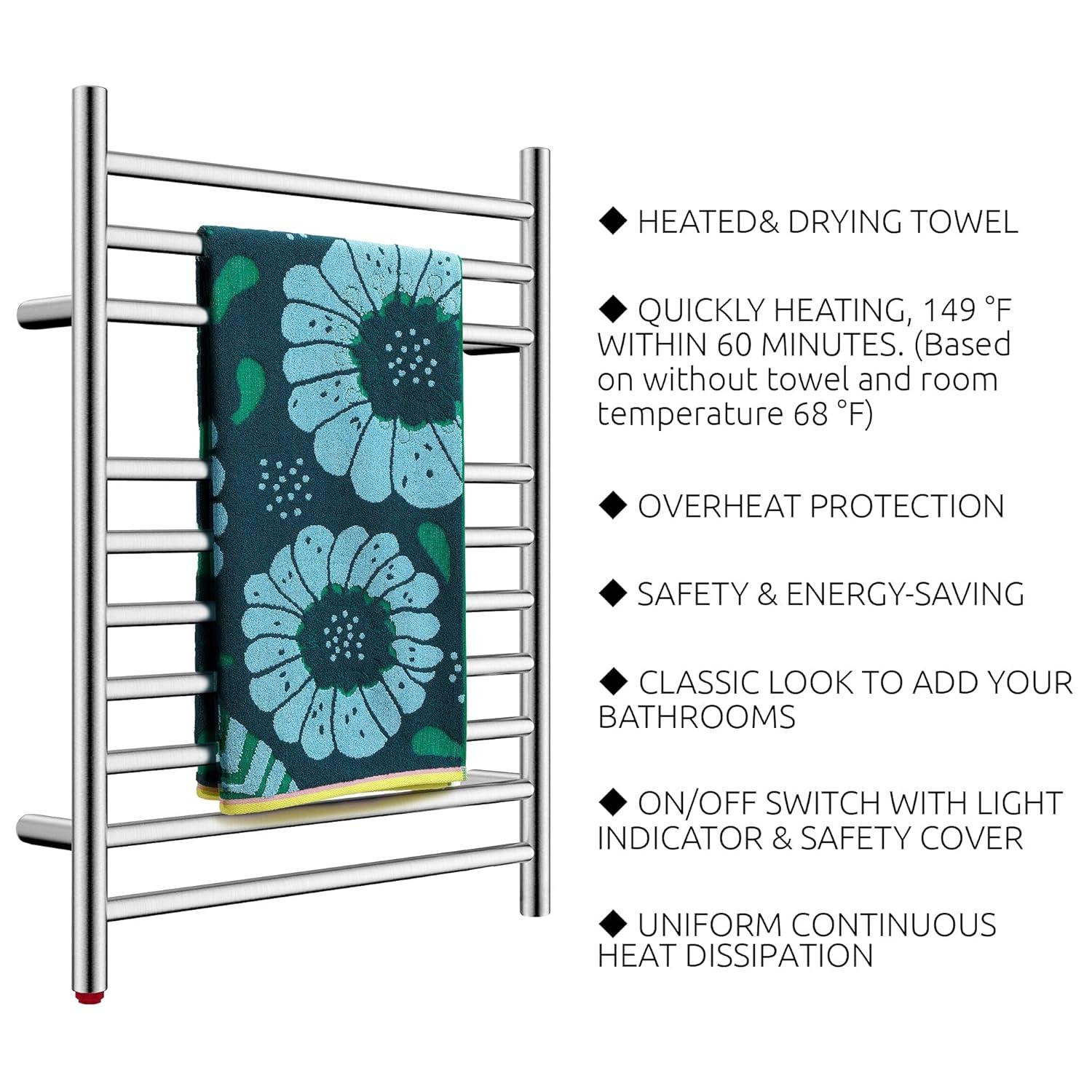 HEATGENE Towel Warmer, Heated Towel Warmer Rack, Wall-Mounted Hardwired/Plug-in Electric Towel Warmers for Bathroom, Hot Towel Rails - Matte Black
