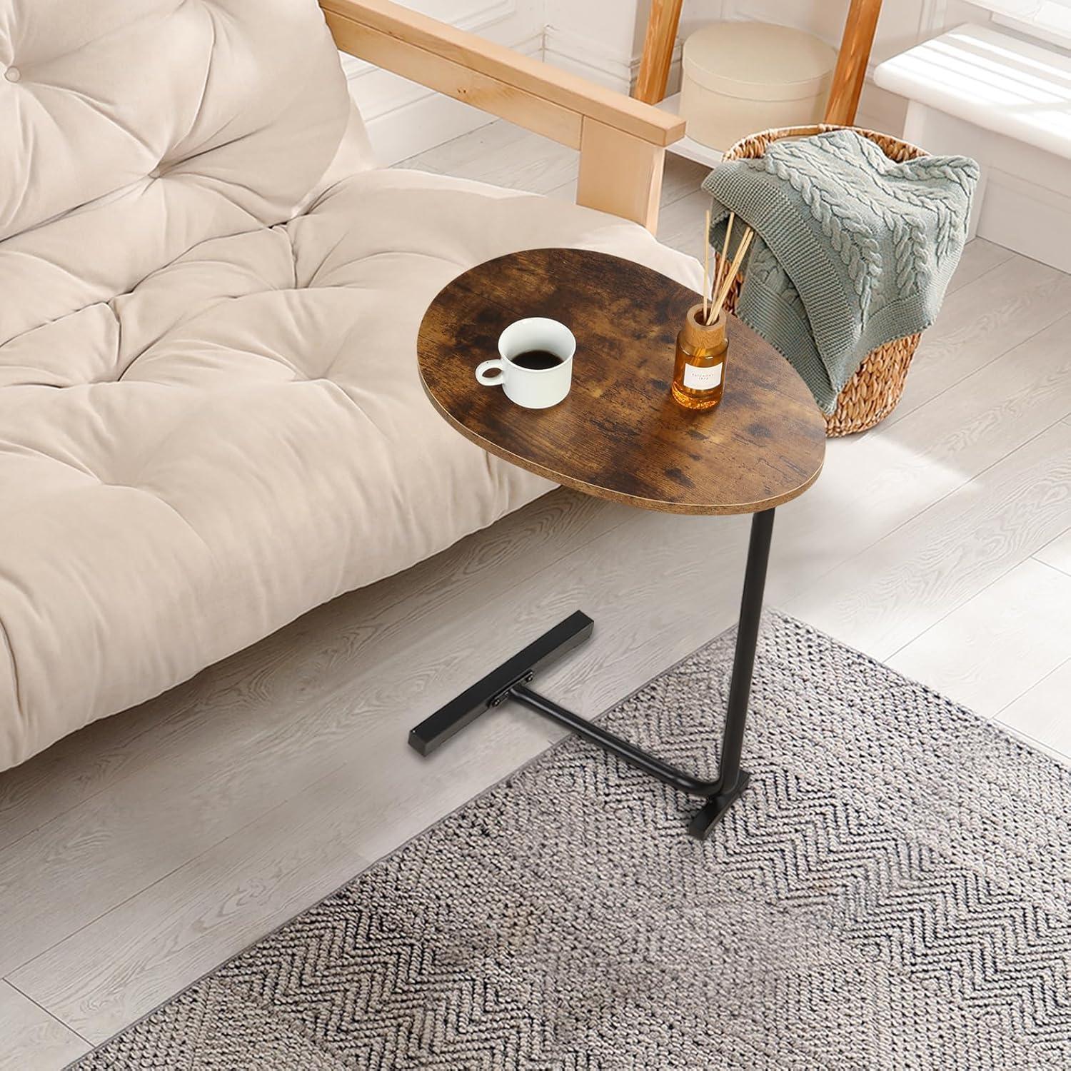VASAGLE C-Shaped End Table, Small Side Table for Couch, Sofa Table with Metal Frame, Rustic Brown and Black