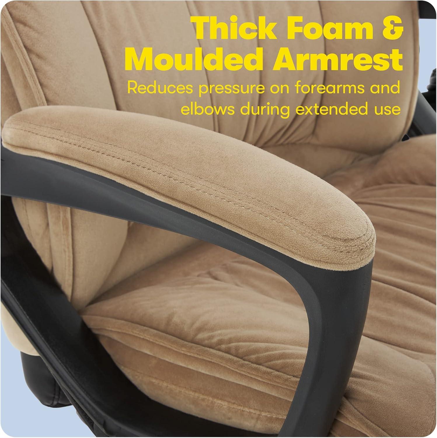 Serta Hannah Executive Home Office Desk Chair, Ergonomic Mid-Back with Lumbar Support, Firm Seat Cushion, Layered Body Pillows, Padded Armrests, Swivel Base, Easy Assembly, Microfiber, Beige