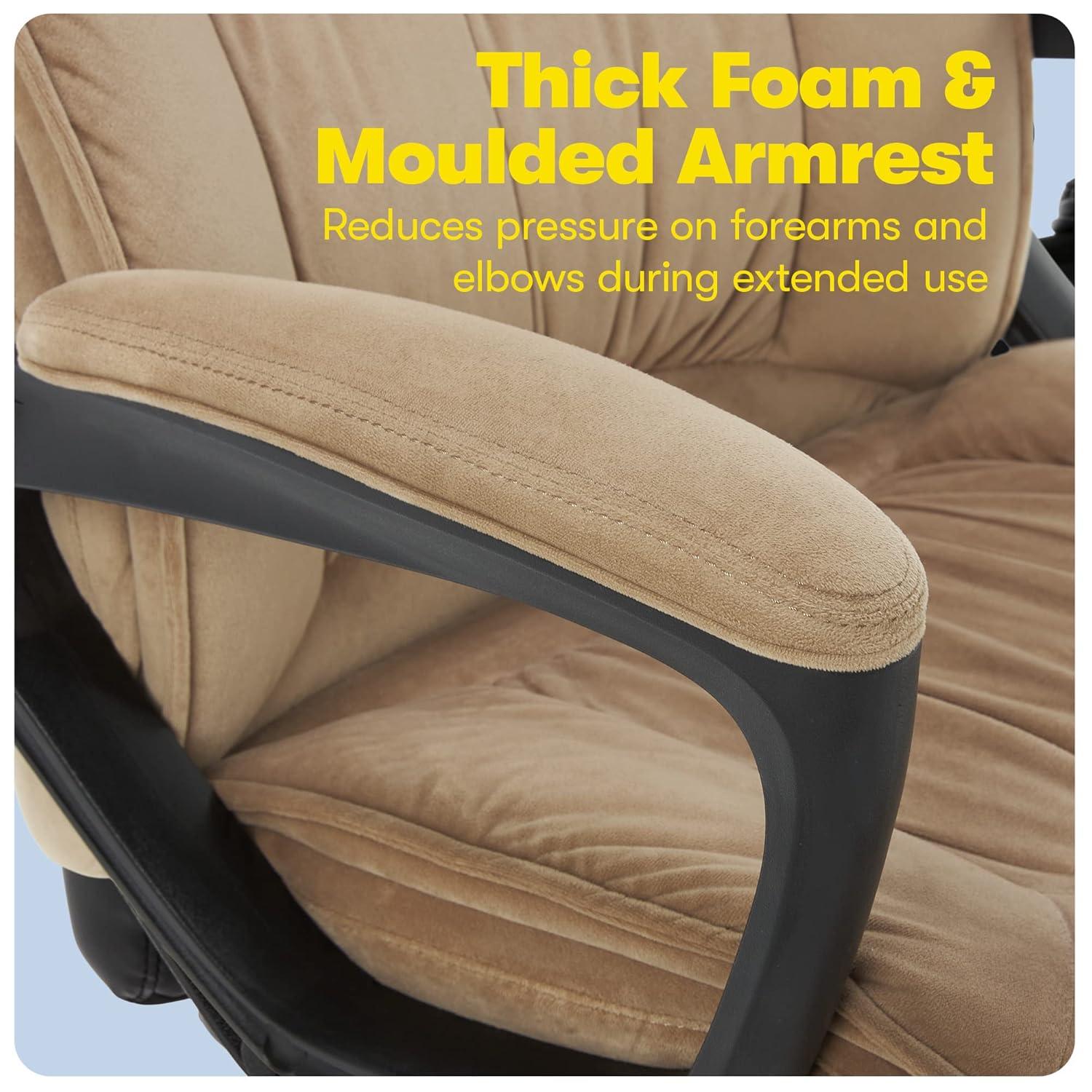 Serta Hannah Executive Home Office Desk Chair, Ergonomic Mid-Back with Lumbar Support, Firm Seat Cushion, Layered Body Pillows, Padded Armrests, Swivel Base, Easy Assembly, Microfiber, Beige